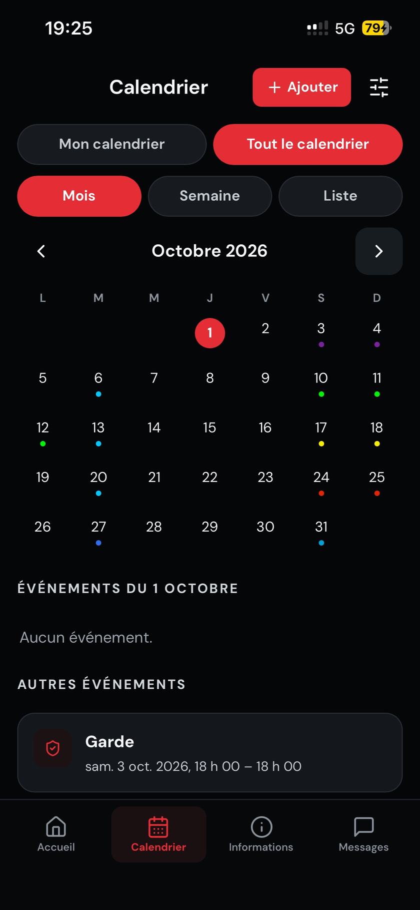 Calendrier de Caserne+ sur téléphone